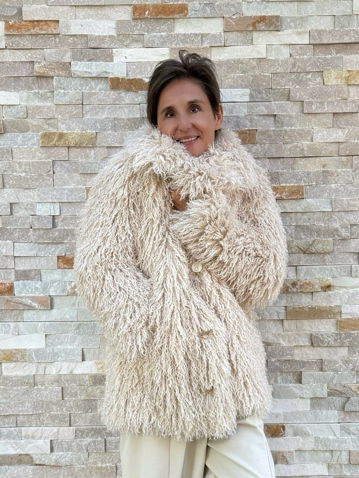 Felljacke KIWI FAUX FUR JACKET in light beige