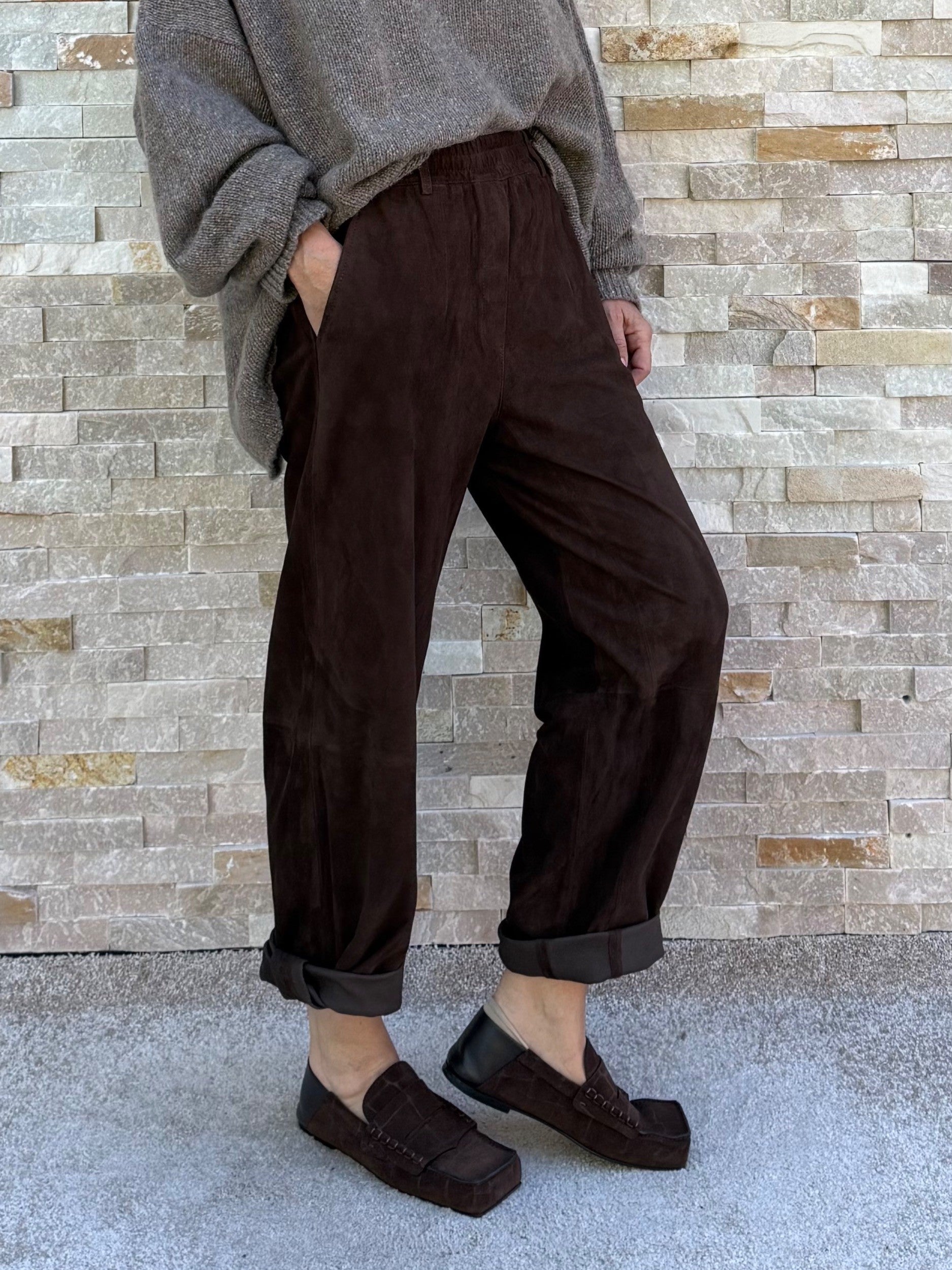 Lederhose MIA SUEDE GOAT LEATHER Schokolade