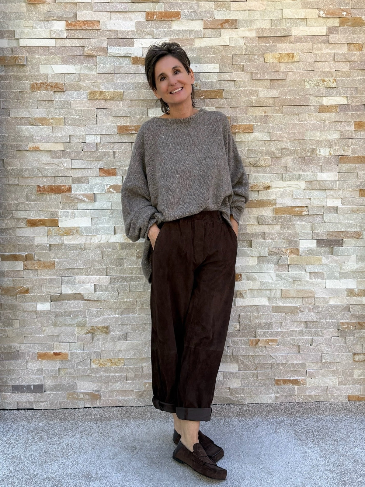 Kaschmir Pullover Amory Einheitsgröße in granito