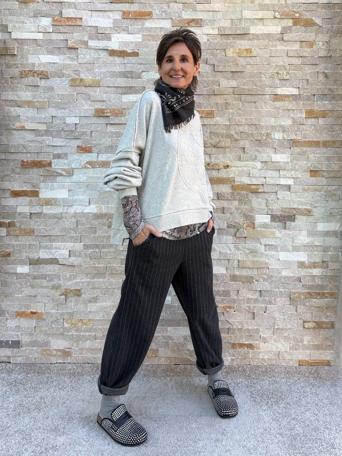 Oversized Sweatshirt OUBIGGY mit Smiley in light grey melange