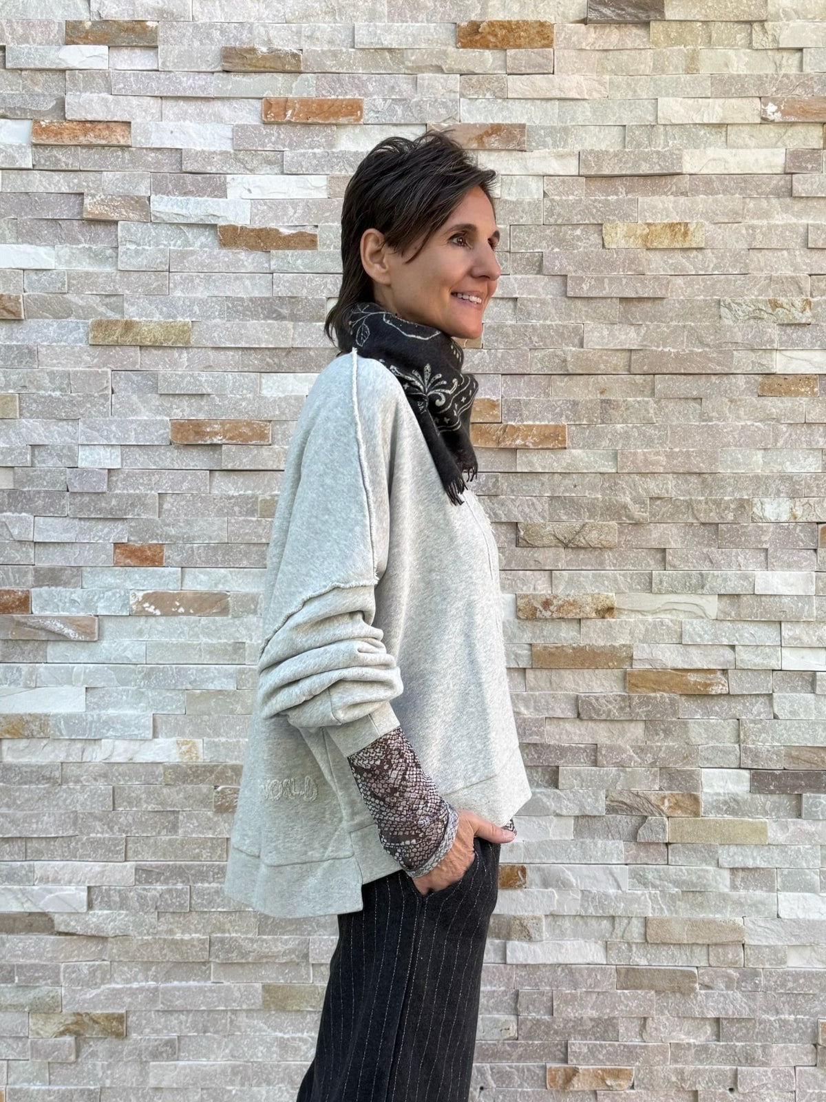 Oversized Sweatshirt OUBIGGY mit Smiley in light grey melange