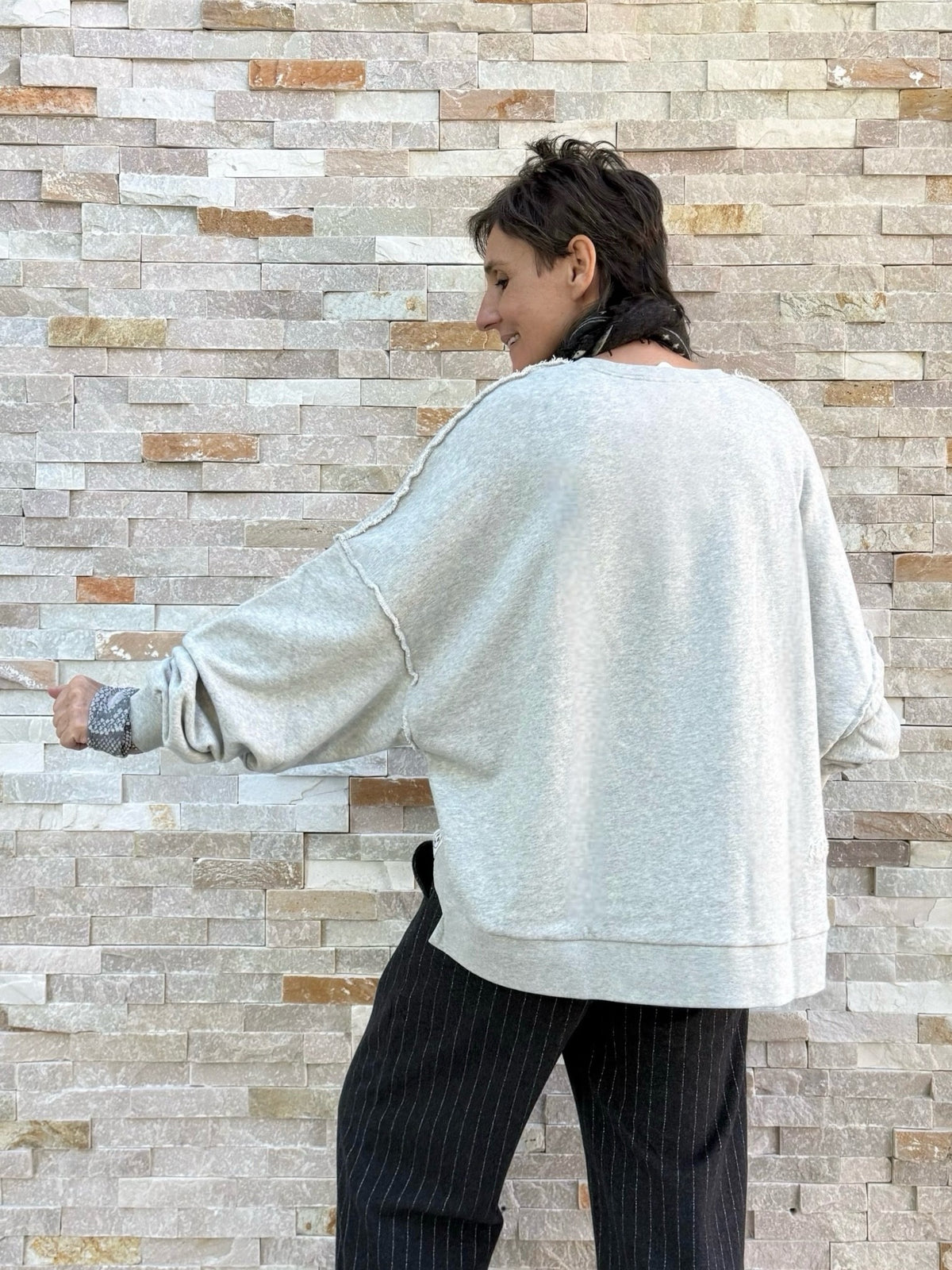 Oversized Sweatshirt OUBIGGY mit Smiley in light grey melange
