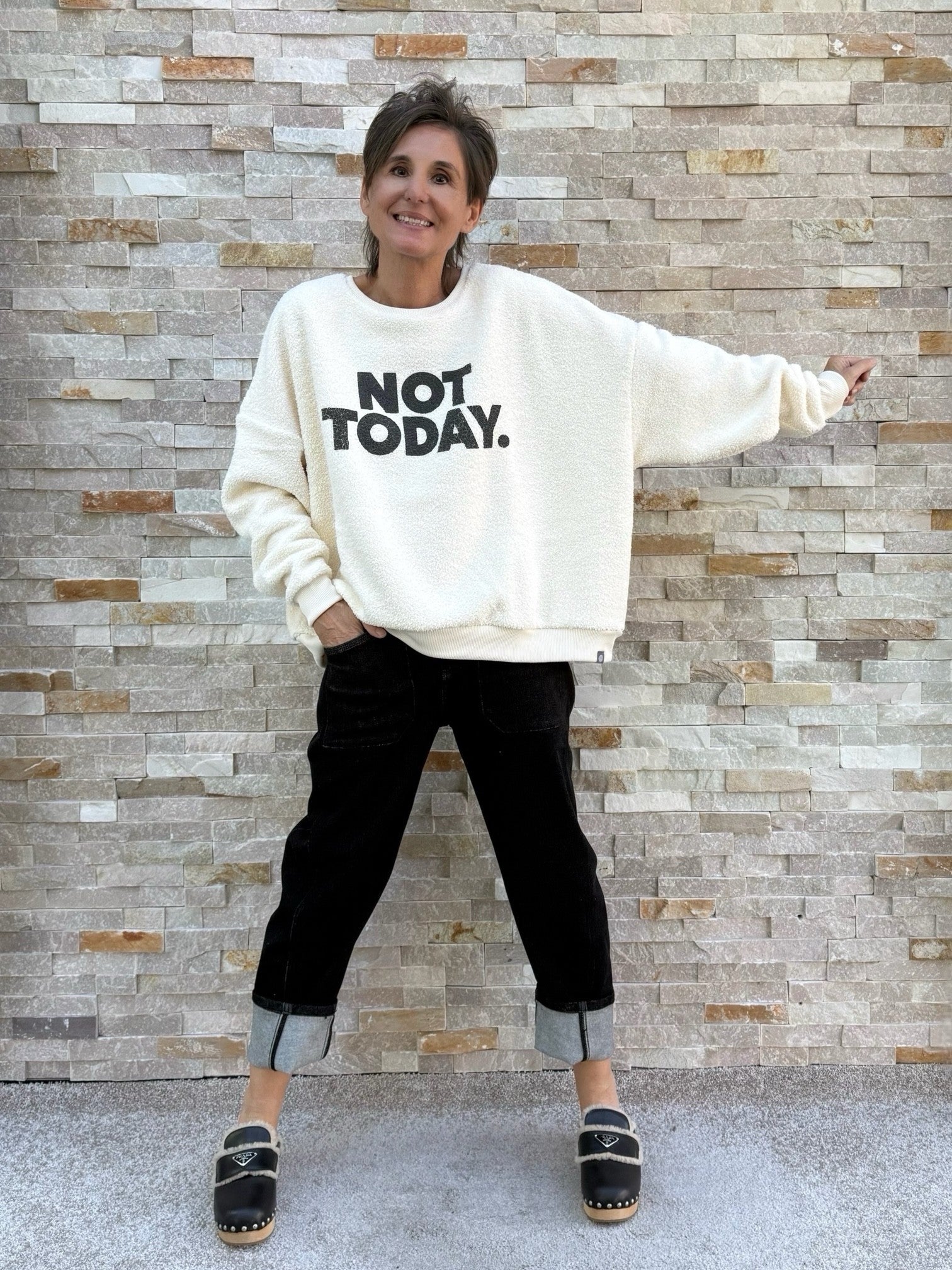 Sweatshirt OUGIV mit Druck NOT TODAY in Chalk