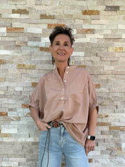 Oversized Poncho Streifen Bluse in Caramel