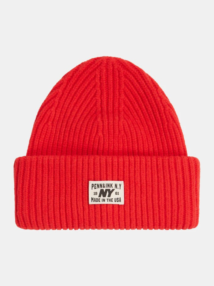 Mütze / Beanie Rippe mit Logo-Patch in Tomato