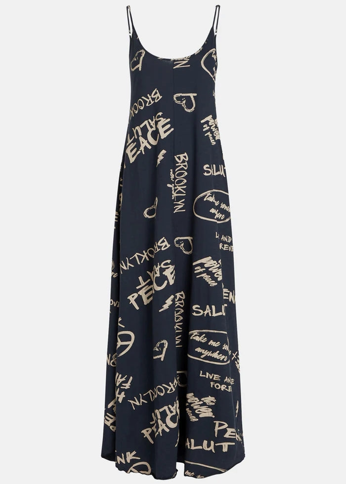 Maxkleid AOP mit Schriften Navy