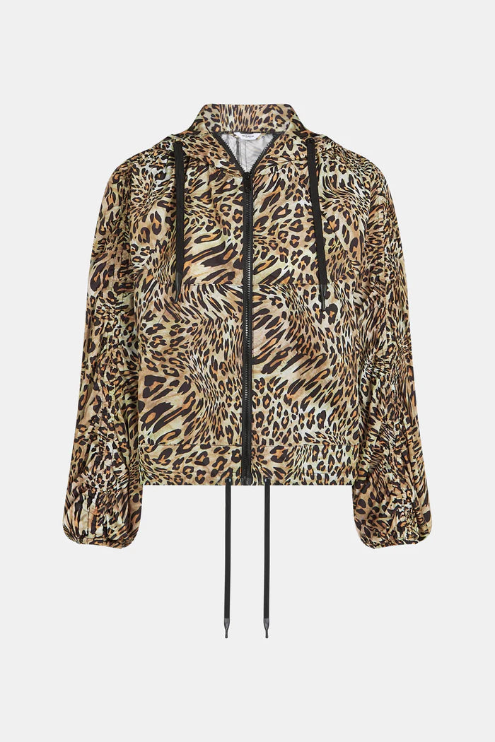 Wind Jacke AOP mit Kapuze in Animal Print Tanine