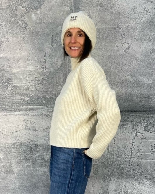 Rippenstrick Pullover mit Stehkragen Cream