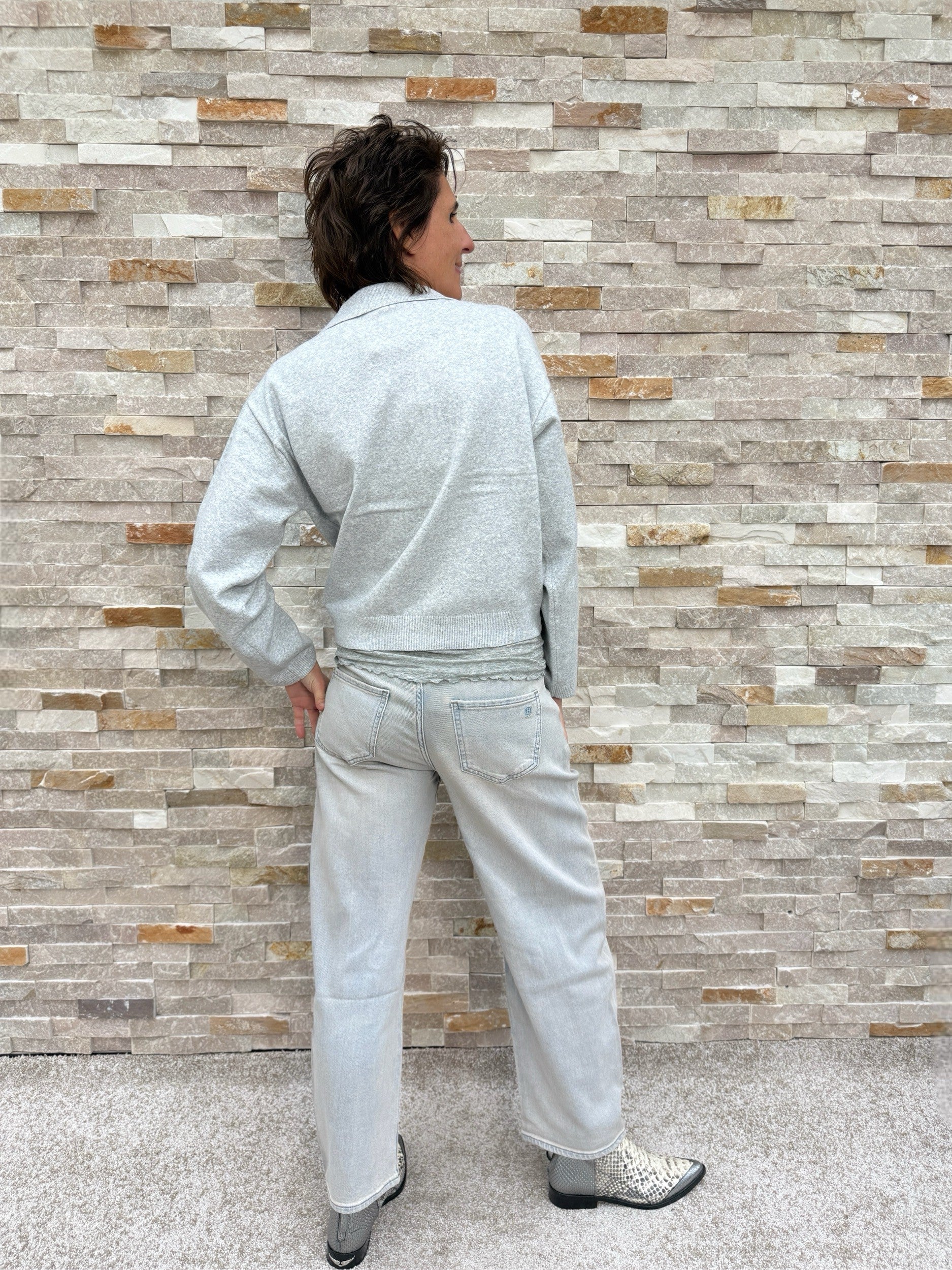 Pullover with collar in grey marl
