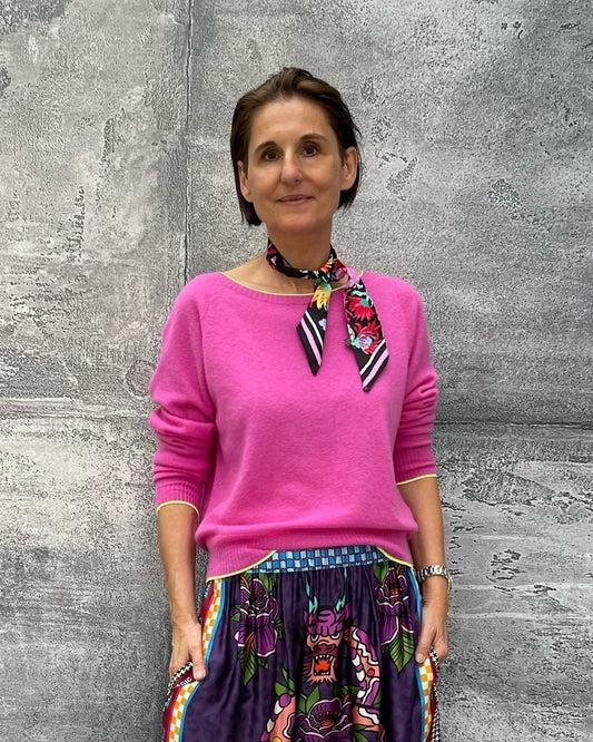 Pullover mit Kontrastkanten Cashmere-Mix Neon Pink