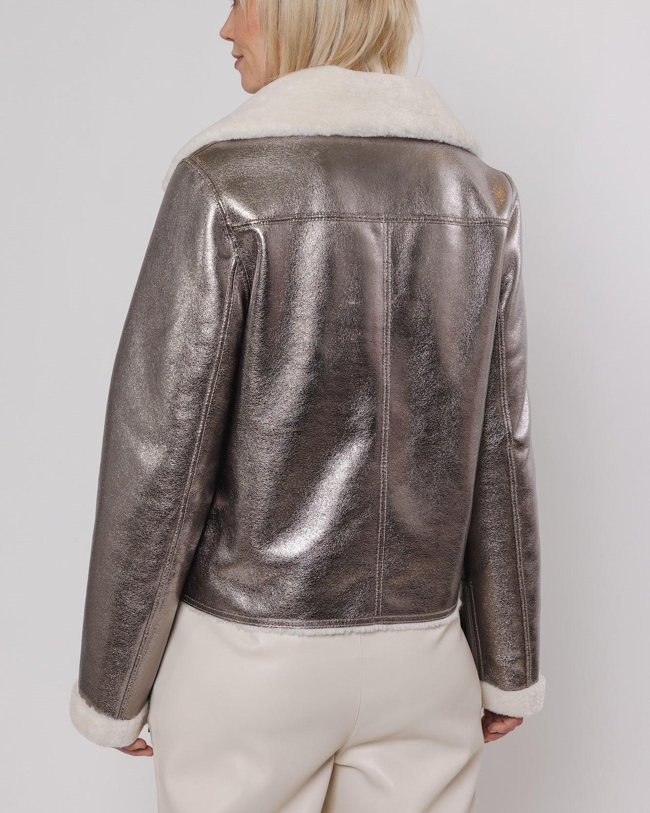 Biker Jacke JUNO in Lammfelloptik Metallic