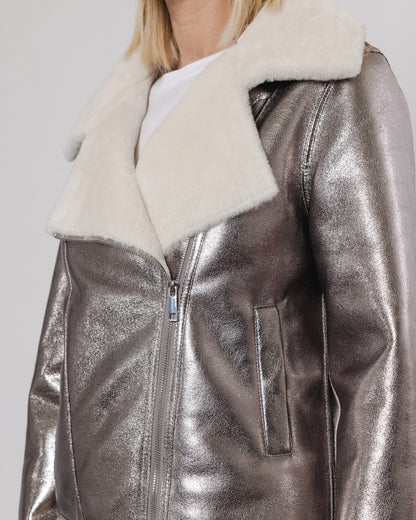 Biker Jacke JUNO in Lammfelloptik Metallic