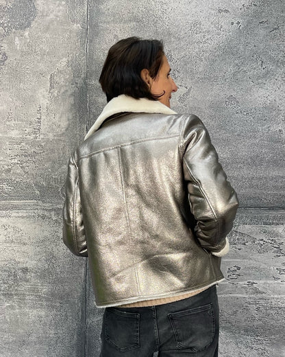 Biker Jacke JUNO in Lammfelloptik Metallic