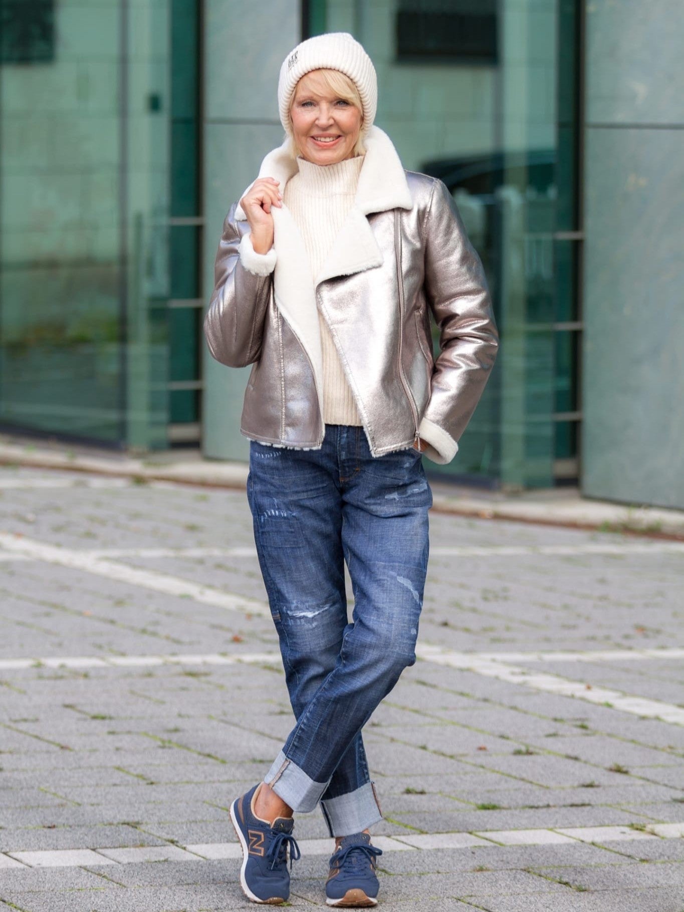 Biker Jacke JUNO in Lammfelloptik Metallic