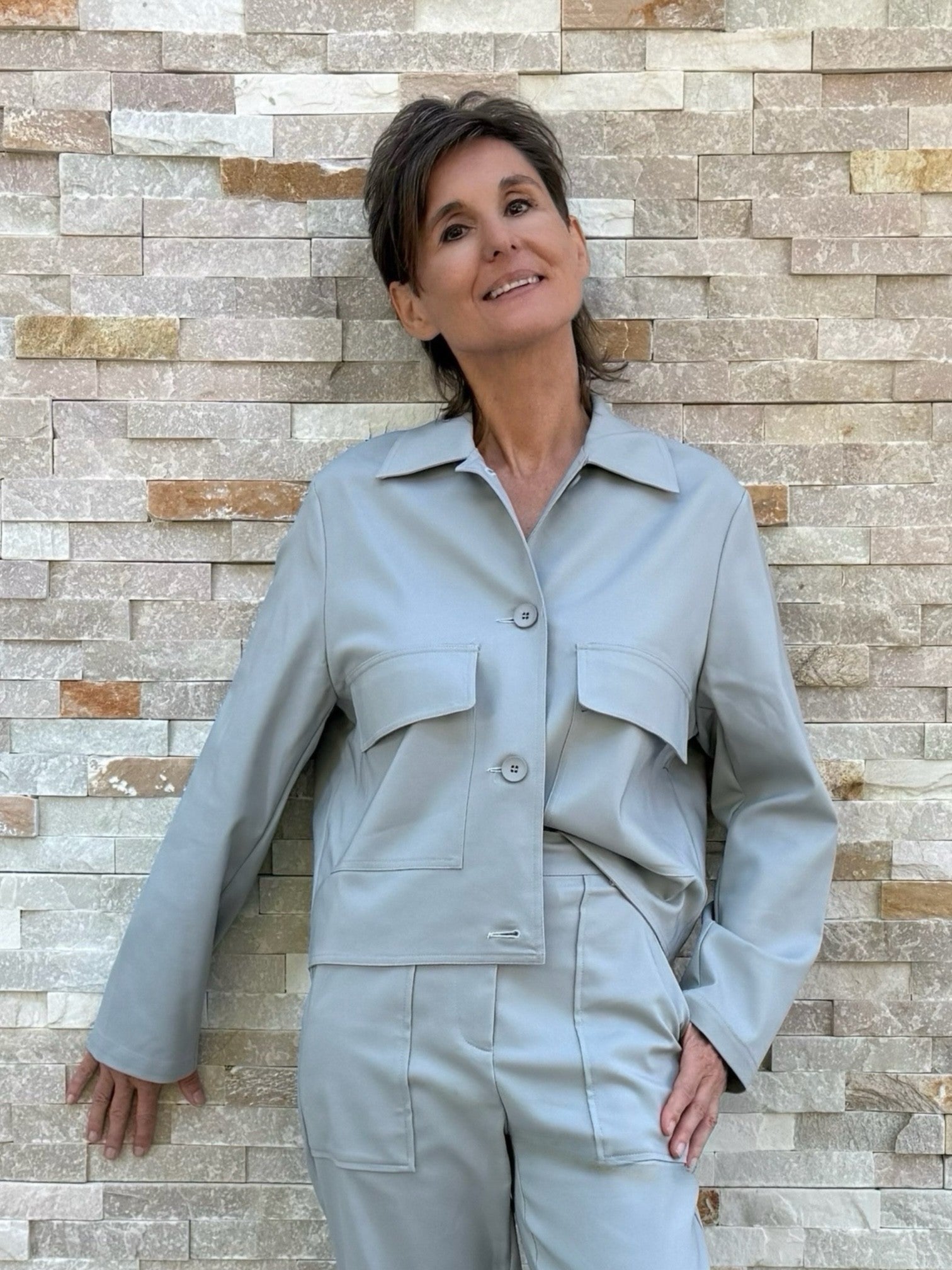 Kastenjacke FREIA in Cotton Techno Stretch Stahlgrau
