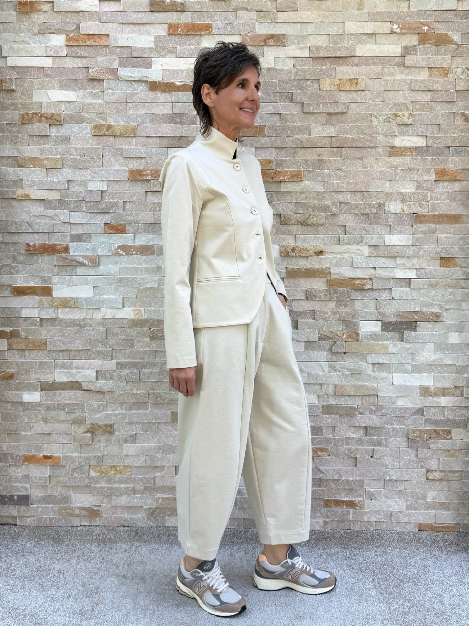 Jersey Blazer ALTEA with stand-up collar in cream