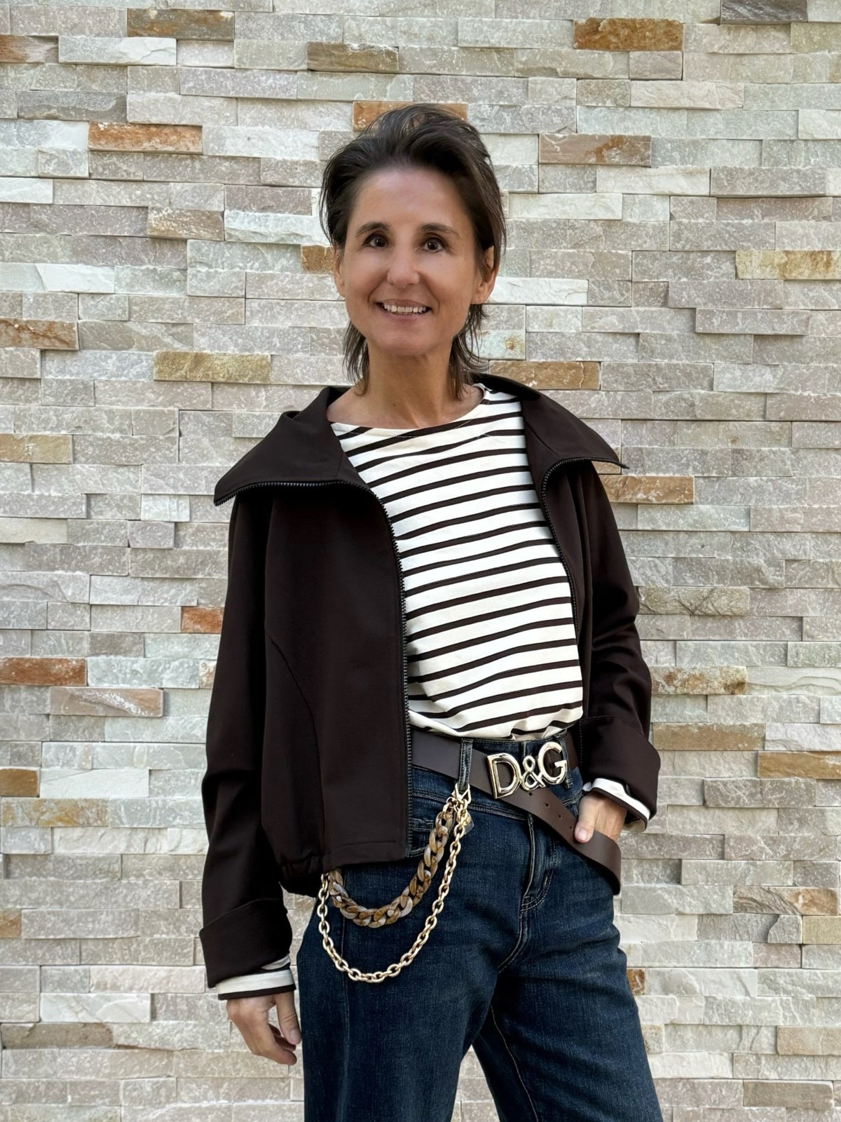 GIGI Blouson Jacket with Stand-Up Collar in Moro