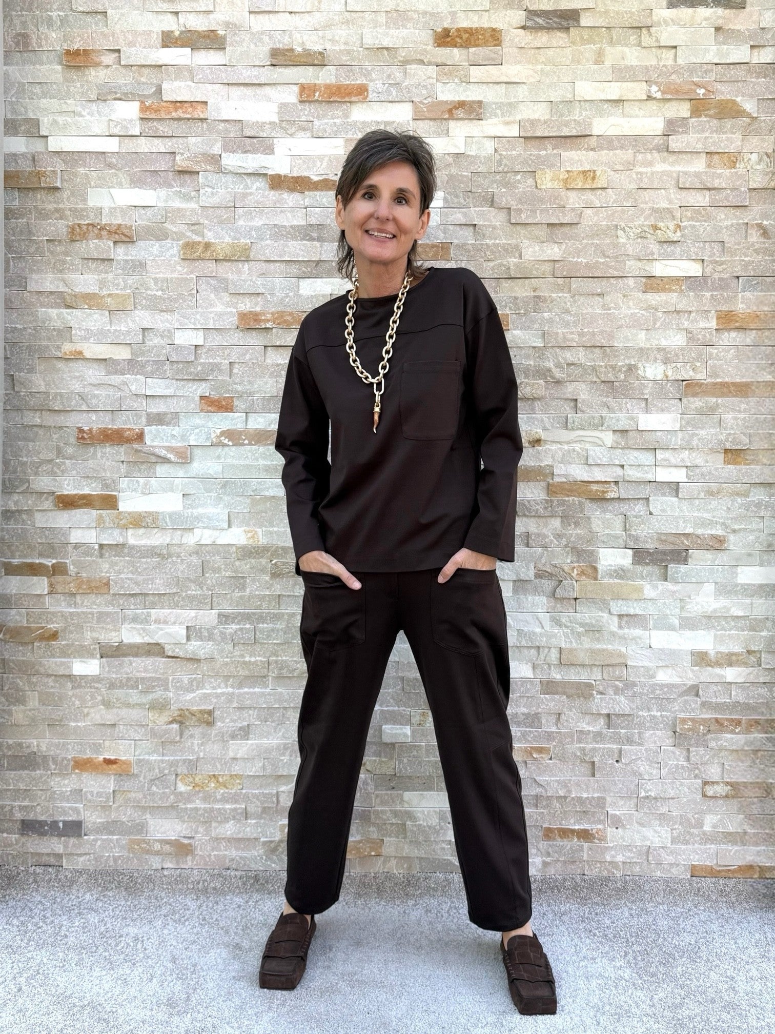 Jersey Shirt PENELOPE with slit at the back in Moro