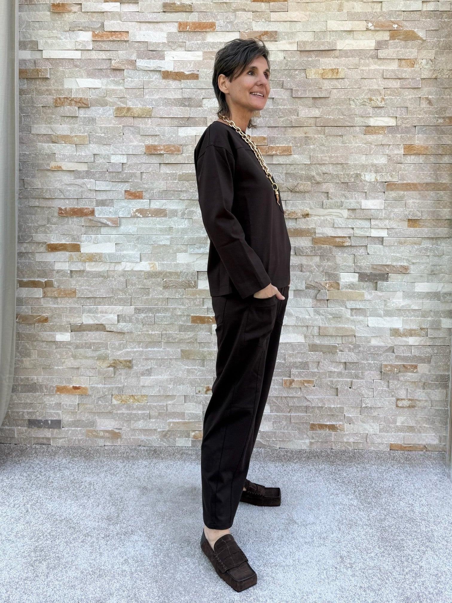 Jersey Shirt PENELOPE with slit at the back in Moro