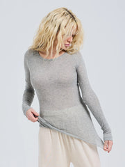 Long-sleeved T-shirt ELVIRA with wave hem in grey melange