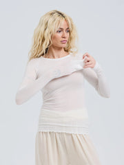 Long-sleeved T-shirt ELVIRA with wave hem in off-white