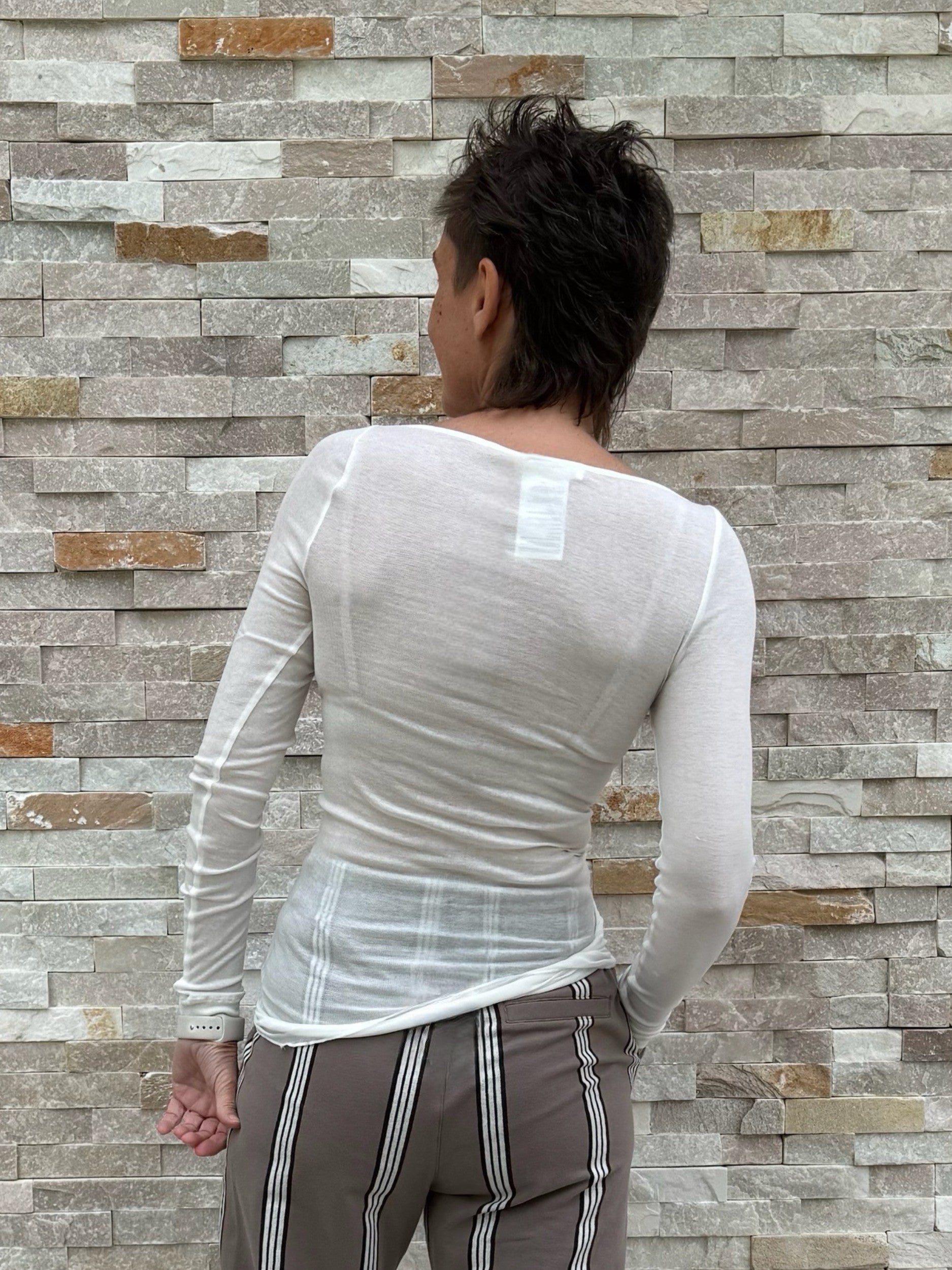 Langarm Shirt BOAT NECK in Offwhite