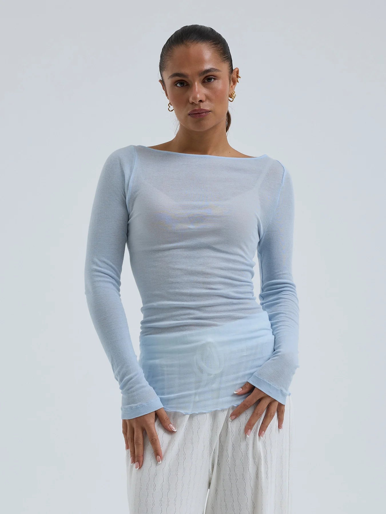 Langarm Shirt mit U-Boot Ausschnitt in Hazy Sky