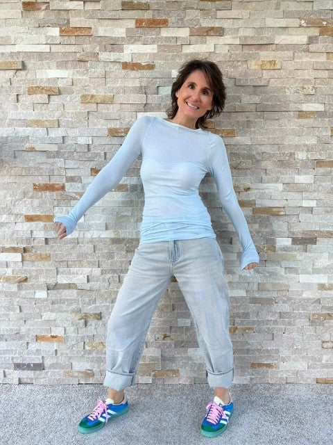 Langarm Shirt mit U-Boot Ausschnitt in Hazy Sky