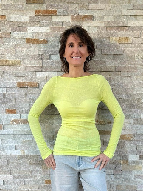 Langarm Shirt mit U-Boot Ausschnitt in Yellow