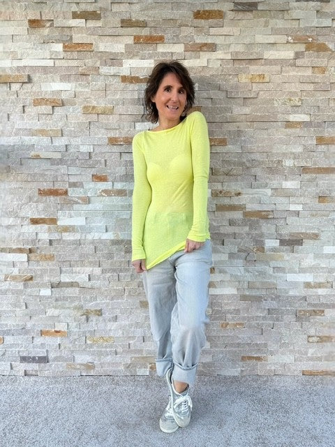 Langarm Shirt mit U-Boot Ausschnitt in Yellow