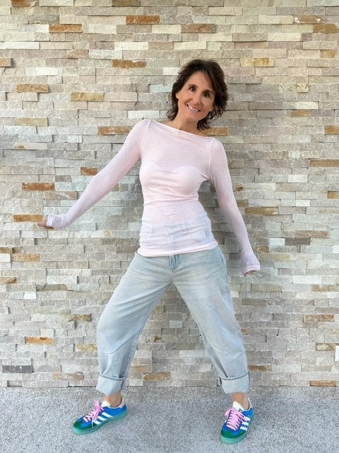 Langarm Shirt mit U-Boot Ausschnitt in Pale Rose