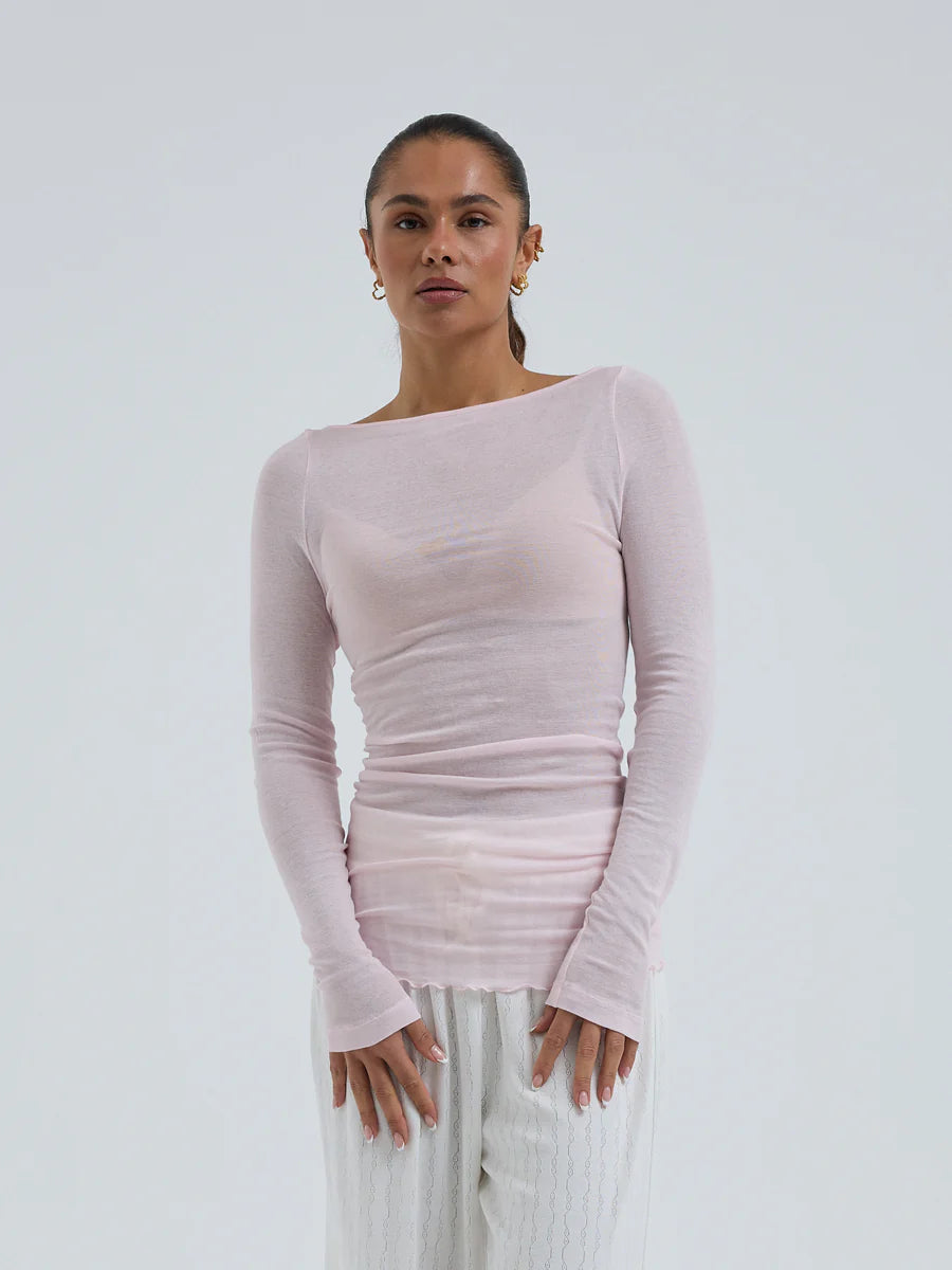 Langarm Shirt mit U-Boot Ausschnitt in Pale Rose