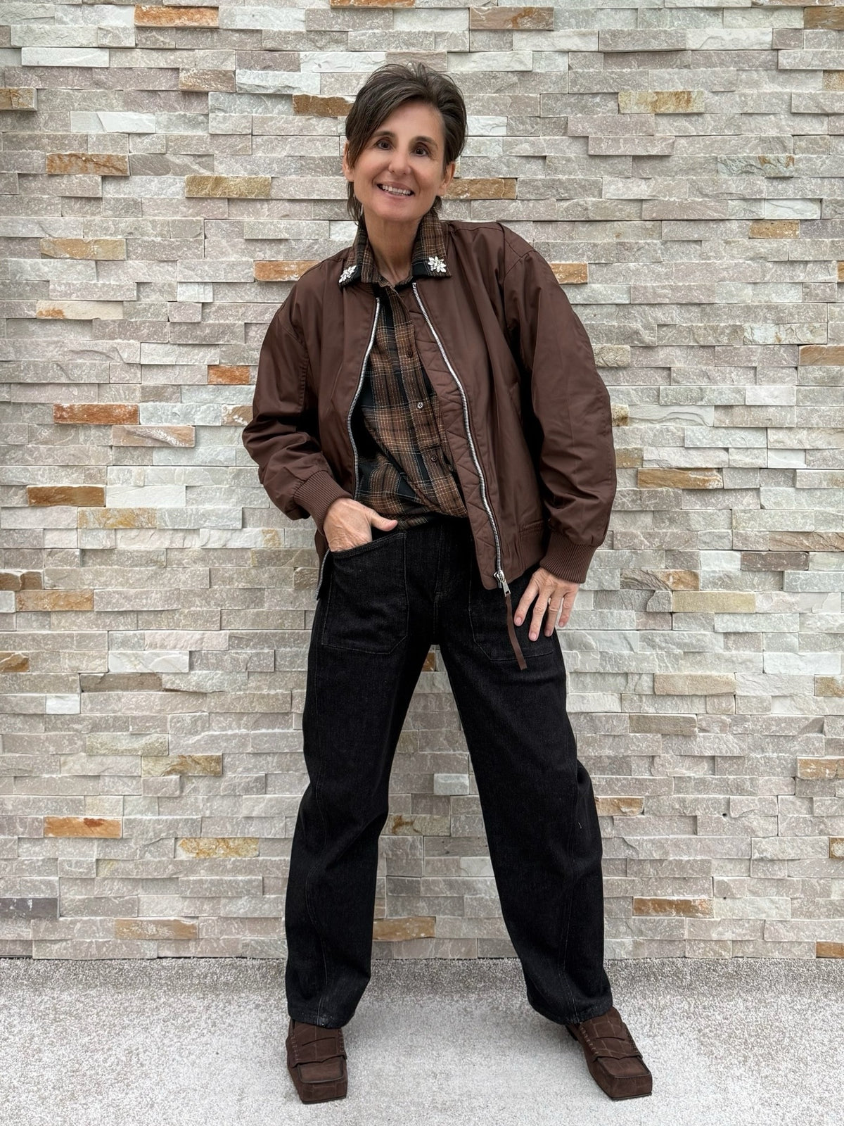 Blouson OM:BER im Aviator-Stil in Braun