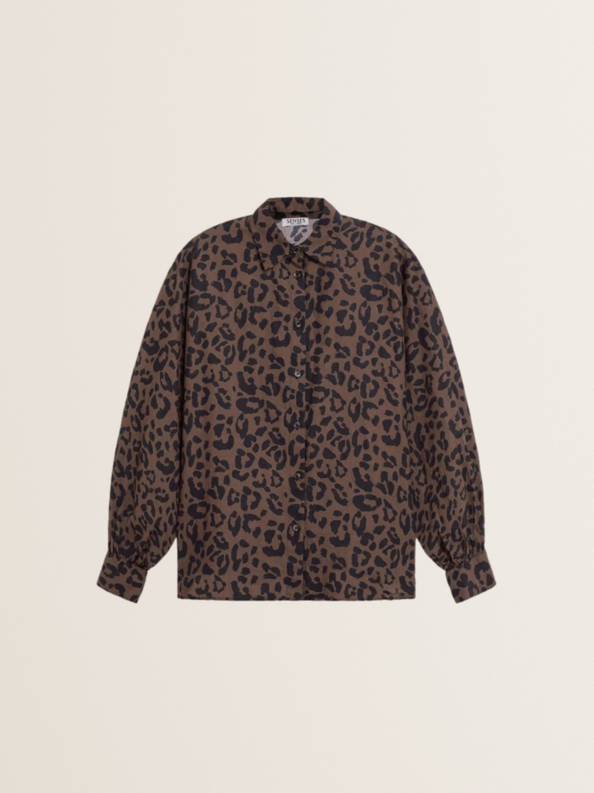 Blouse BAL:LEO with balloon sleeves and animal print in brown and black