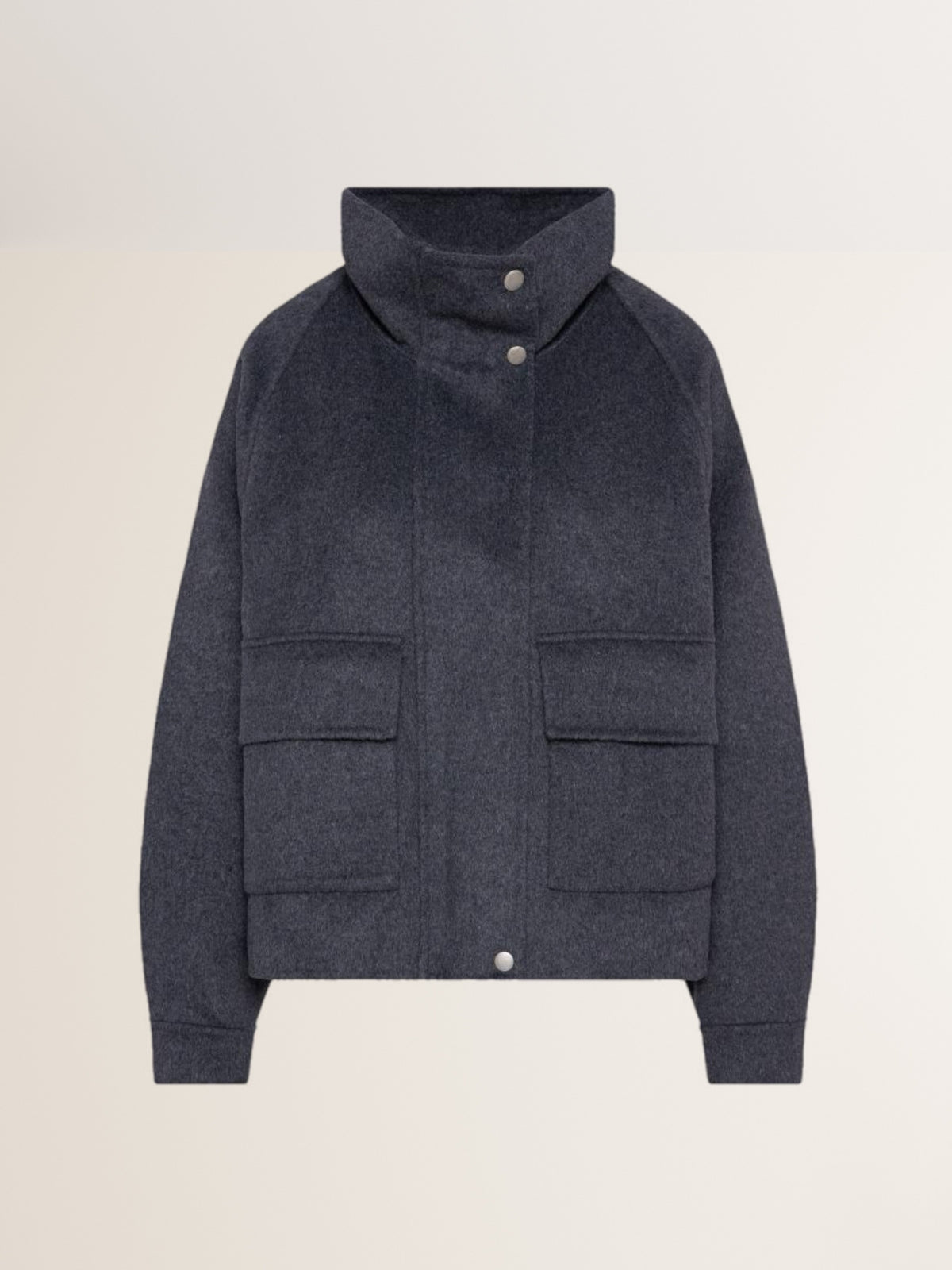 Kurze Wolljacke mit Stehkragen Anthazit