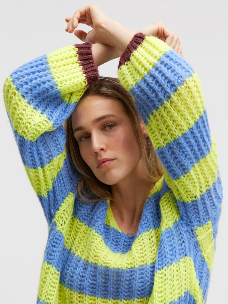 Gestreifter Pullover KI:LIAN Loose Knit lemon - blue