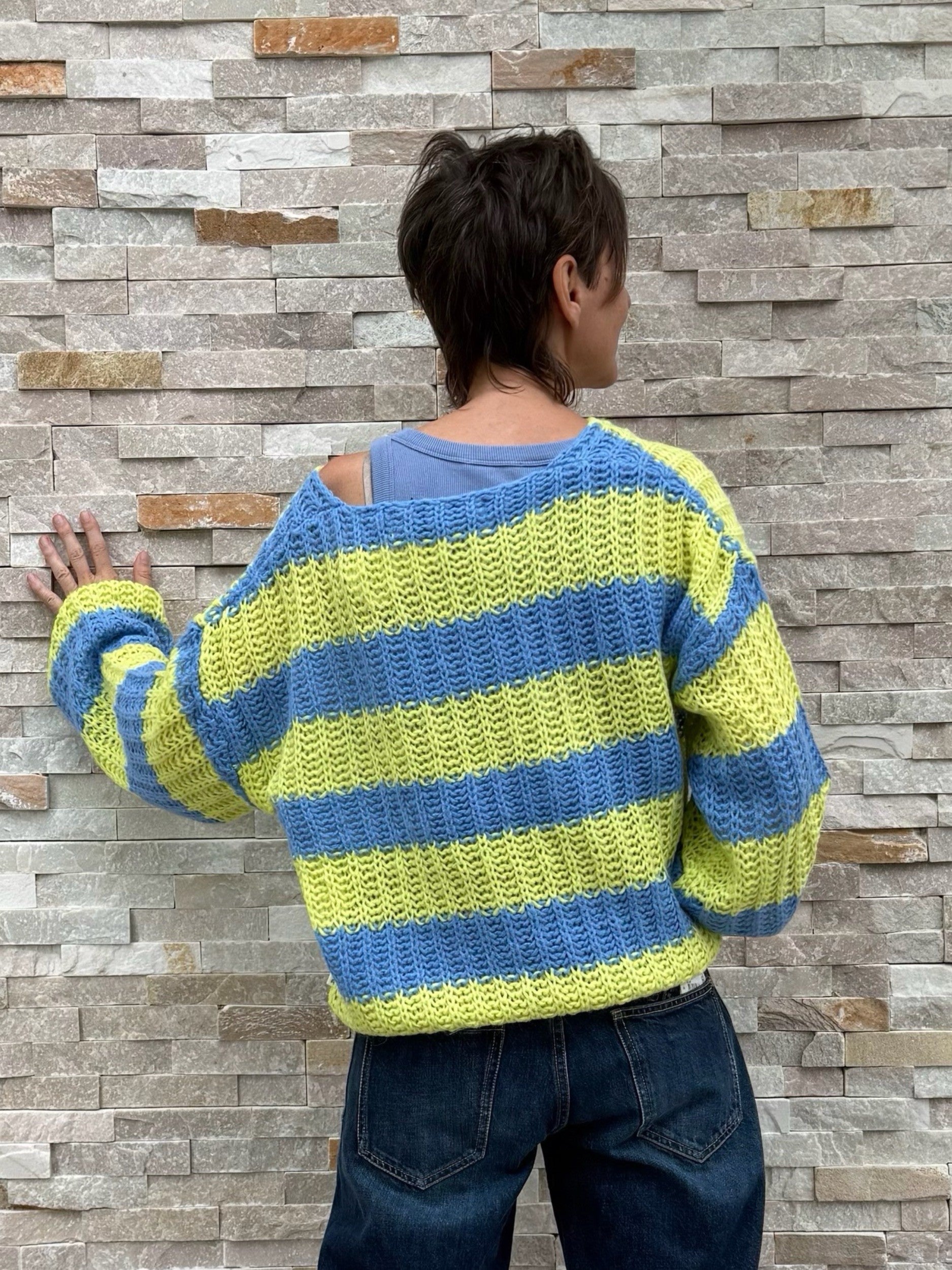 Gestreifter Pullover KI:LIAN Loose Knit lemon - blue