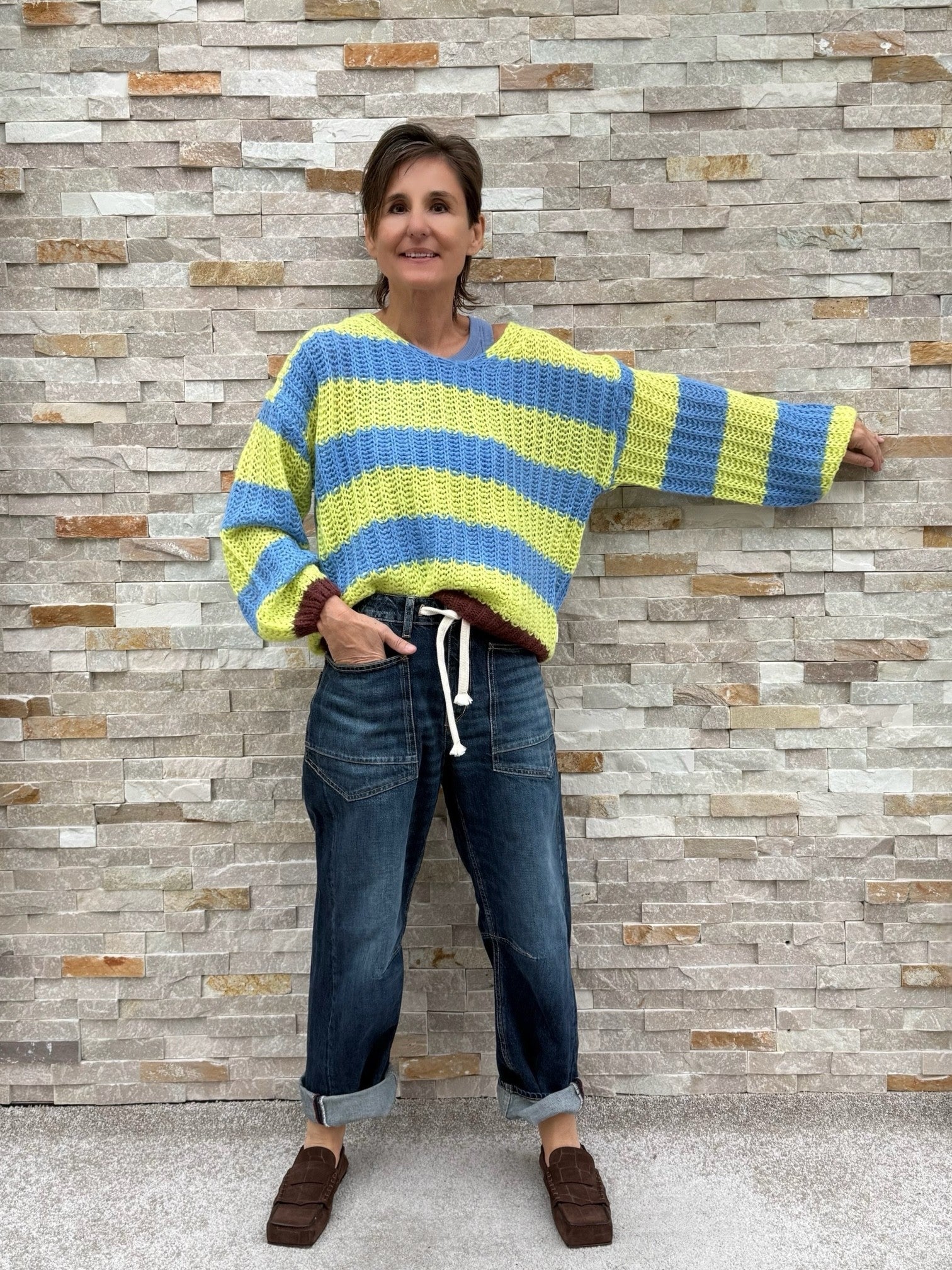 Gestreifter Pullover KI:LIAN Loose Knit lemon - blue
