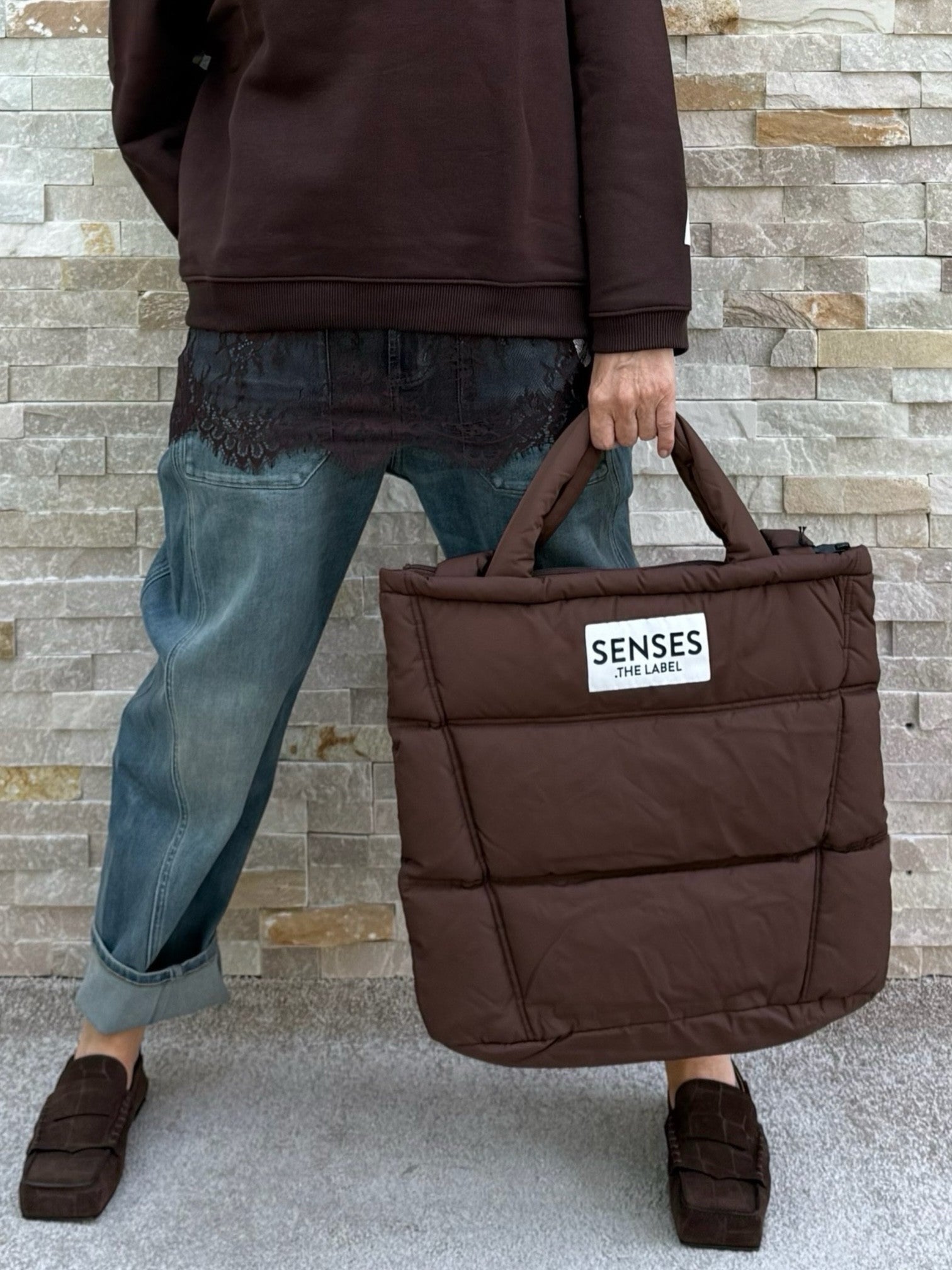 Shopper Tasche Puffer Bag AL:VA mit Zipper brownie