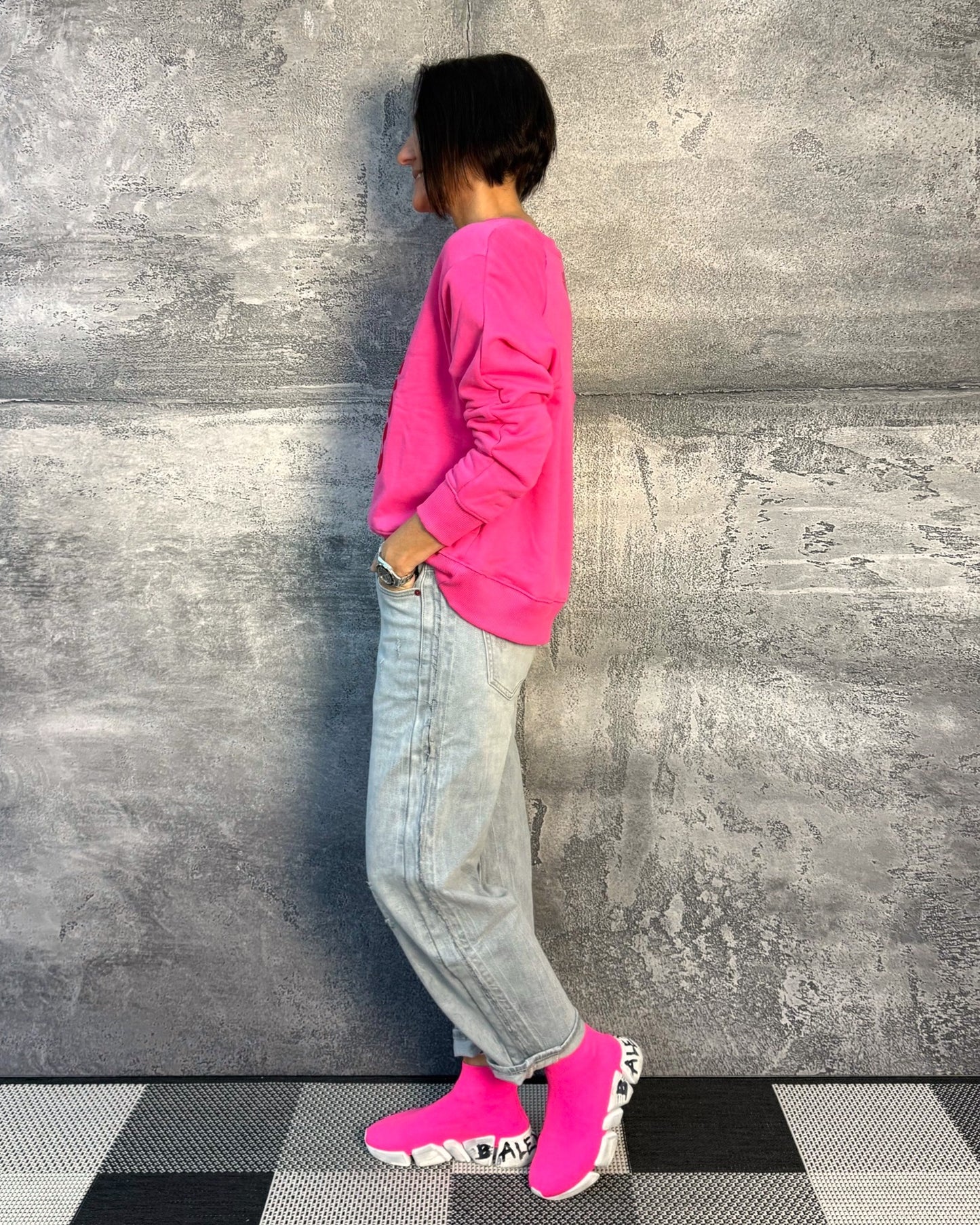 Sweatshirt mit Flockprint Pink