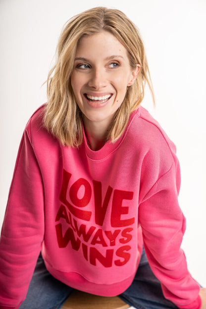 Sweatshirt mit Flockprint Pink