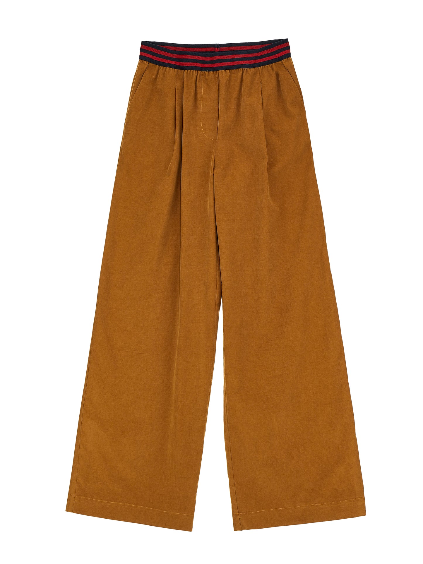 Weite Feincord Hose mit Streifengummibund in Caramel