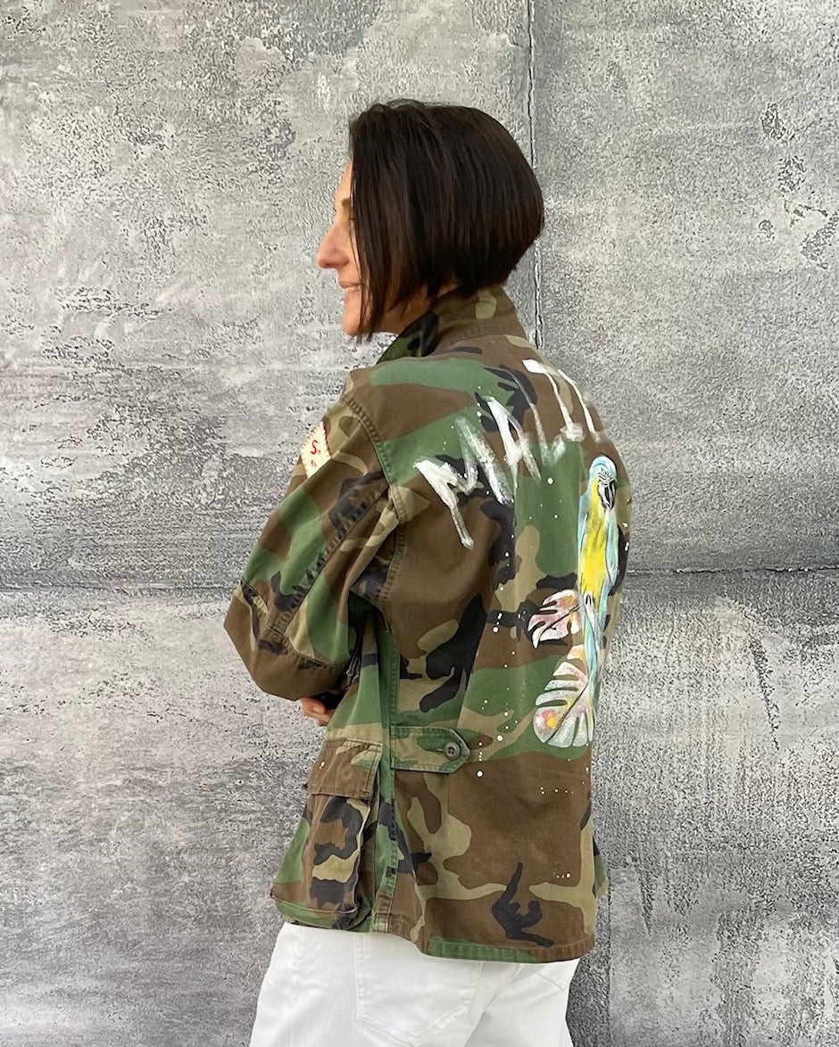 Vintage Jacket Camouflage bemalt Papagei