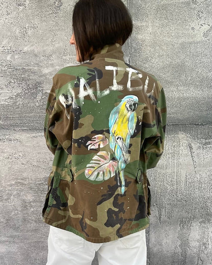 Vintage Jacket Camouflage bemalt Papagei