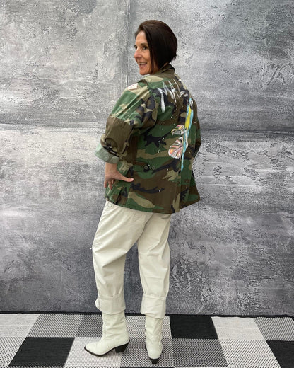 Vintage Jacket Camouflage bemalt Papagei