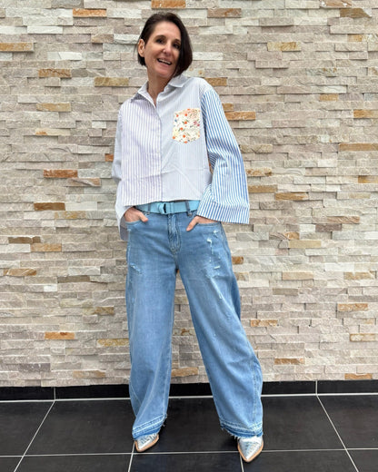 Kurze Bluse Muster-Streifen-Mix