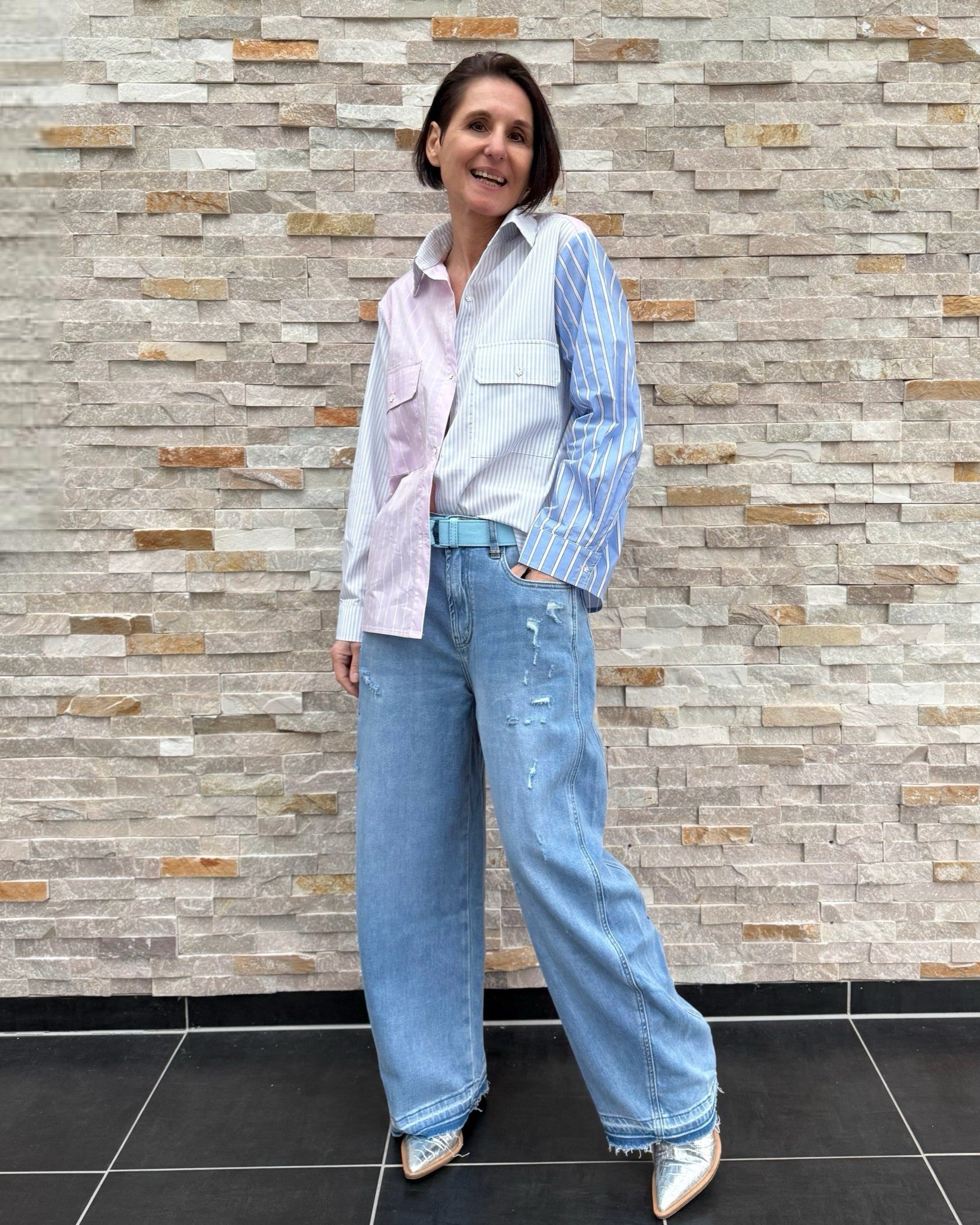 Popeline Hemdbluse im Streifen-Mix