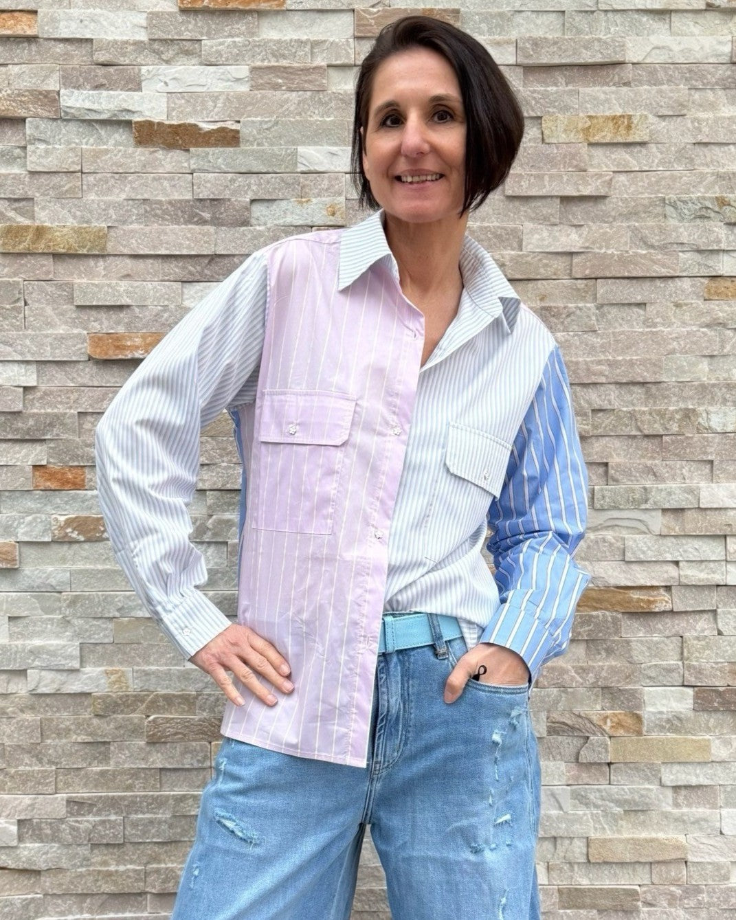 Popeline Hemdbluse im Streifen-Mix