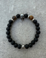 Perlen Armband mit Totenkopf Schwarz-Braun-Silber