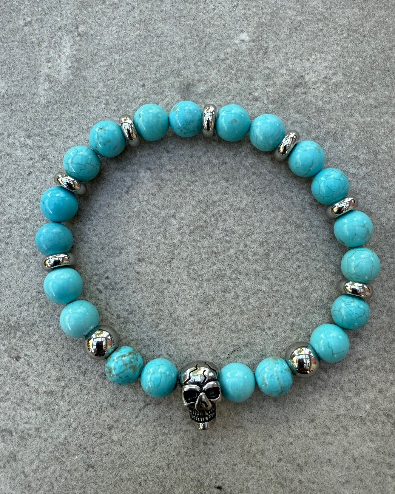 Perlen Armband mit Totenkopf Türkis-Silber
